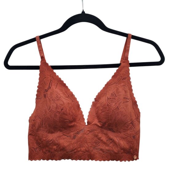 Danskin Dark Orange Lace Edge Wireless Longline Triangle Plunge Bralette Size XL - Picture 1 of 6